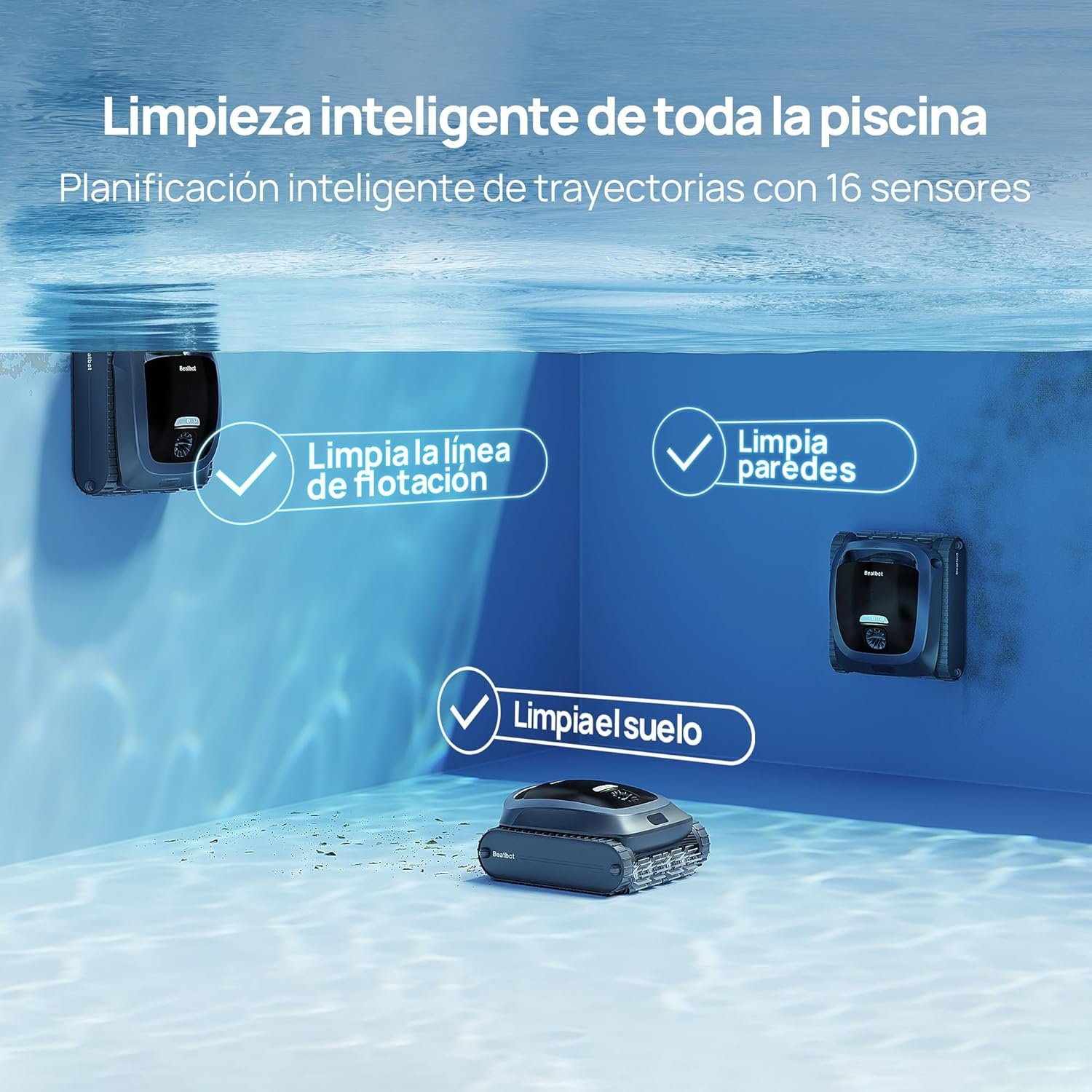 Robot Pool Vacuum Cleaner limpiafondos inalámbrico, Posicionamiento Inteligente - Imagen 10