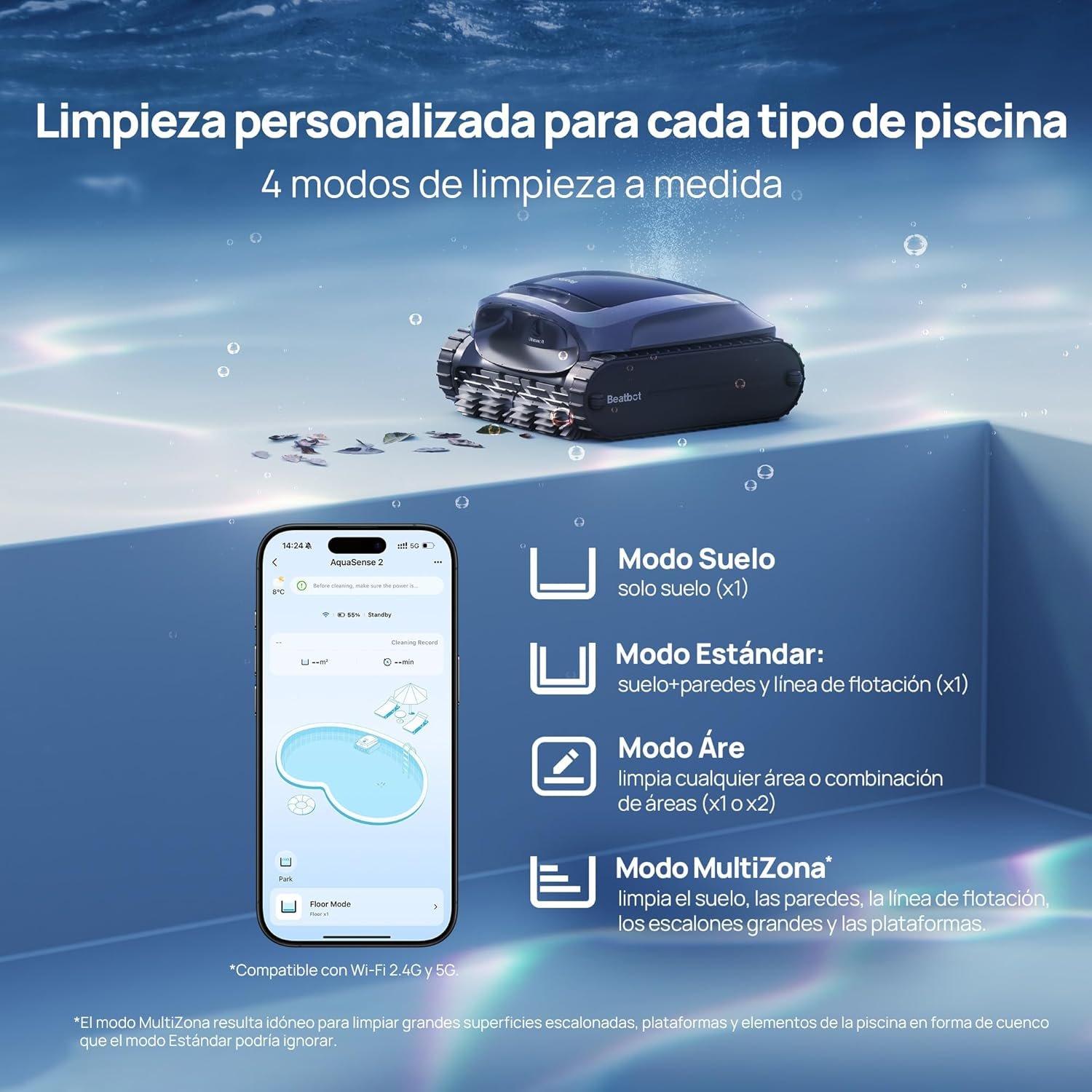 Robot Pool Vacuum Cleaner limpiafondos inalámbrico, Posicionamiento Inteligente - Imagen 6