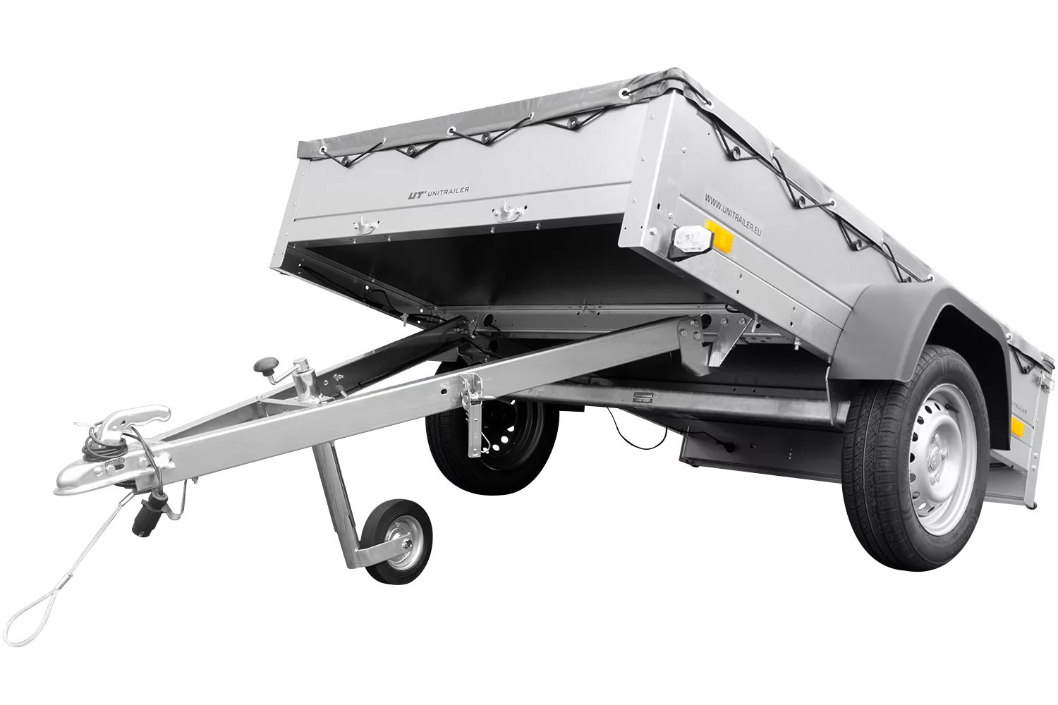 Pkw Anhänger kippbar Garden Trailer 201 KIPP 200×125 cm mit Flachplane & Stützrad | 750 kg | UNITRAILER - Imagen 9