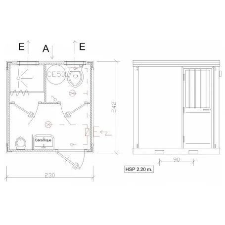 Sanitario SDU con WC, ducha, lavabo y urinario - Imagen 4
