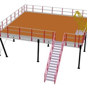 Stahl-Mezzanin 7 × 7 m – Lagerplattform 49 m², 500 kg/m² Traglast, Geländer & Treppe