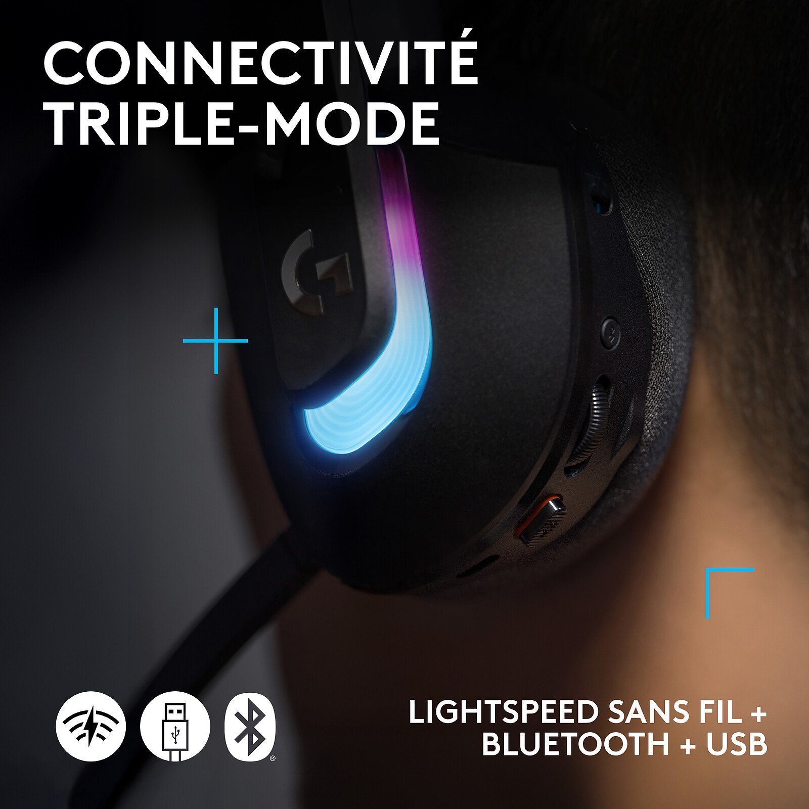 Auriculares Gaming Logitech G G522 Lightspeed RGB Inalámbricos con Bluetooth y 40 mm - Imagen 5