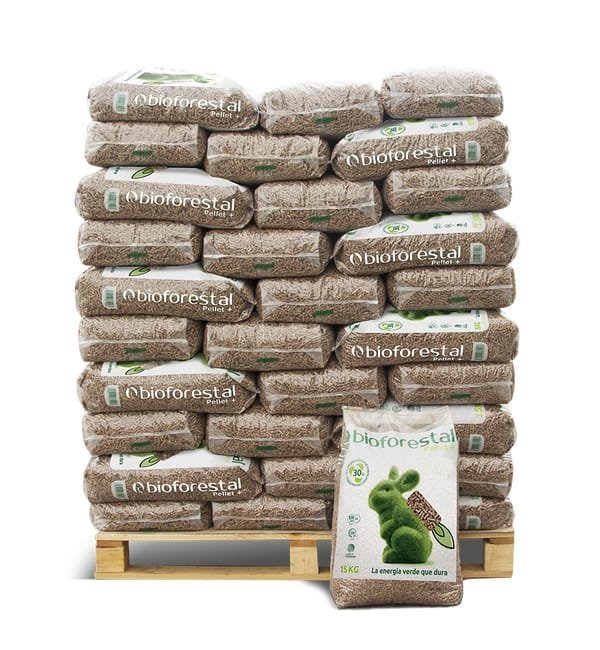 Pellets Bioforestal ENplus A1 – 2 Palets (140 Sacos de 15 kg) | 2.100 kg | Calidad Premium